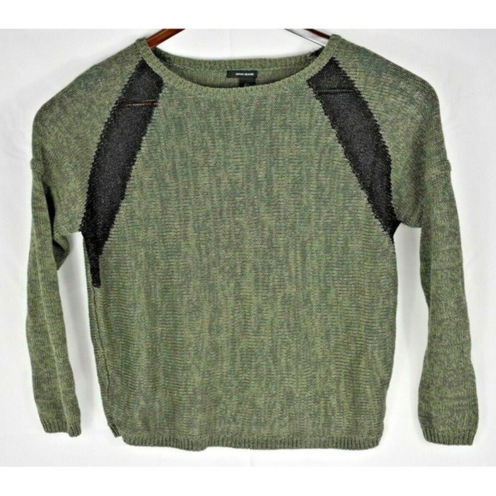 DKNY Jeans Intarsia Womens Long Sleeve Metallic Sweater Olive/Black - SIZE L